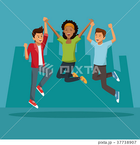 Friends jumping in the city Friends jumping in the city 37738907