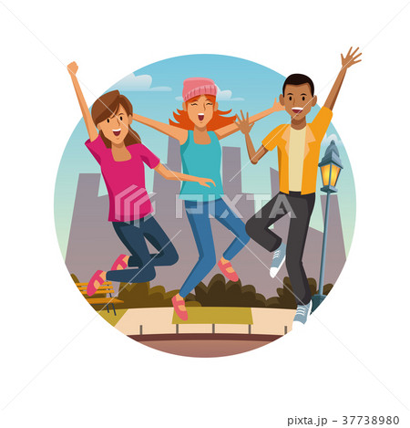 Friends jumping at park 37738980