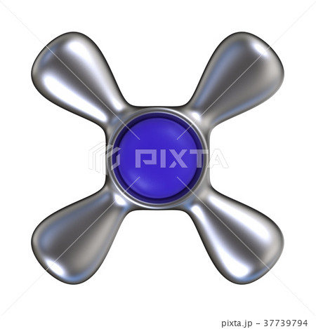 Water tap with blue plastic center. Top view. 3D 37739794
