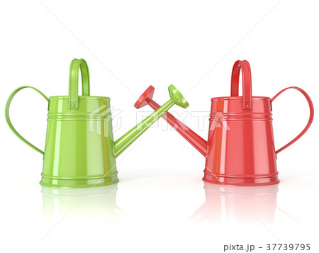 Two green and red 3D renders watering can 37739795