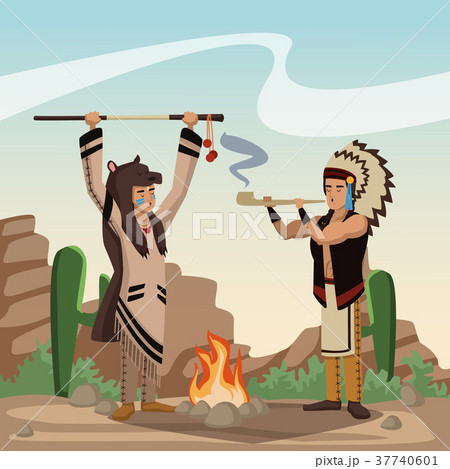 American indian cartoon in desert American indian cartoon in desert 37740601