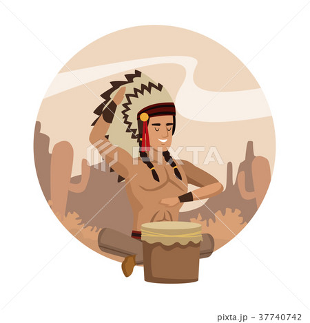 American indian cartoon in round icon American indian cartoon in round icon 37740742