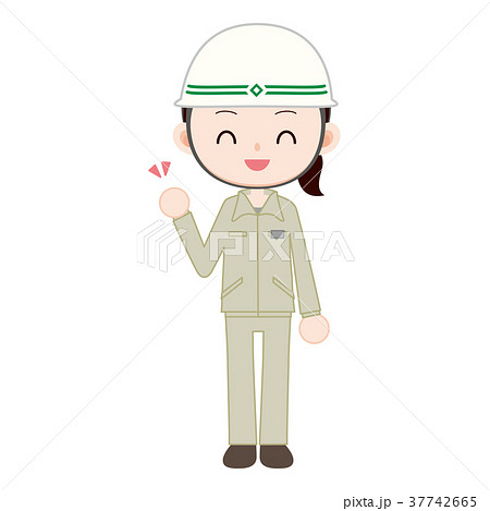 土木女子　ヘルメット作業着の女性　ガッツポーズ 37742665