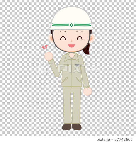 土木女子　ヘルメット作業着の女性　ガッツポーズ 37742665