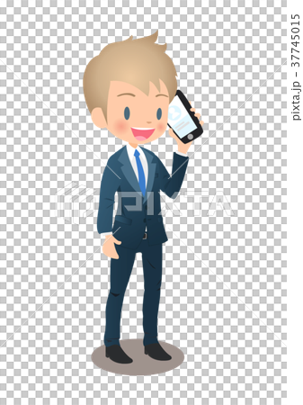 在衣服的年輕男性商人拜訪智能手機的 37745015