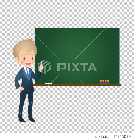 Young male businessman in a suit explaining using a blackboard 37745039