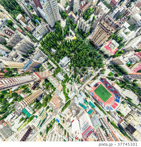 Aerial city view with crossroads and roads, houses Aerial city view with crossroads and roads, houses 37745101