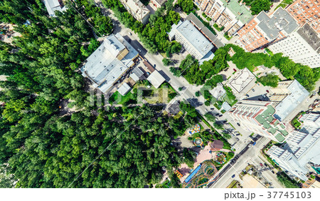 Aerial city view with crossroads and roads, houses Aerial city view with crossroads and roads, houses 37745103