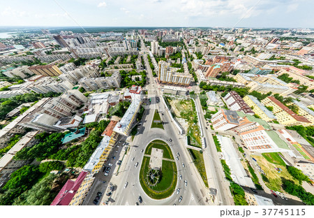 Aerial city view with crossroads and roads, houses 37745115