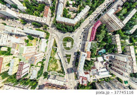 Aerial city view with crossroads and roads, houses 37745116