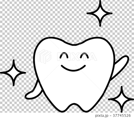 健康的牙齒閃亮插圖單色 健康的牙齒閃亮插圖單色 37745526
