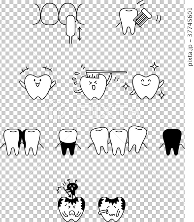 歯とブラッシングセット　モノクロ 37745601
