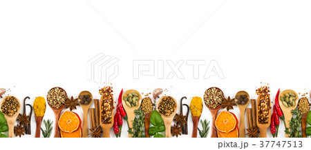 Different spices, seasonings and herbs isolated   37747513