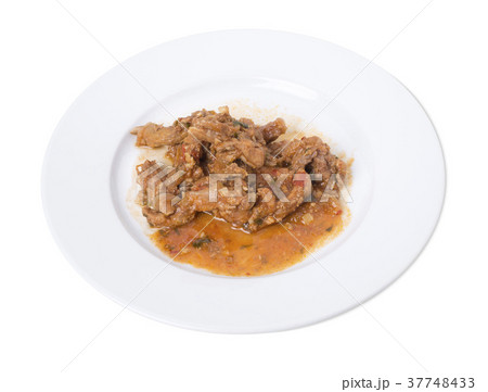 Roast meat with gravy. 37748433