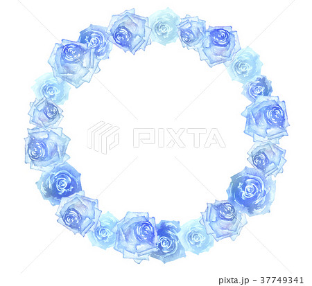薔薇 フレーム 青 水彩 イラストのイラスト素材