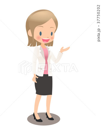 紹介するスーツ姿の若い女性会社員 紹介するスーツ姿の若い女性会社員 37750202