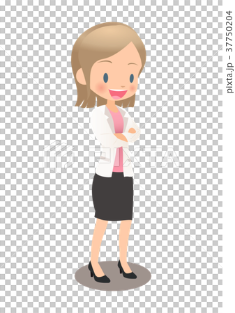 衣服的年輕女性辦公室工作者與橫渡的胳膊 衣服的年輕女性辦公室工作者與橫渡的胳膊 37750204