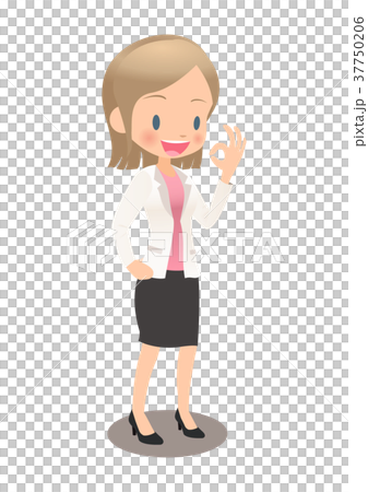 Young female office worker in suit taking out ok sign Young female office worker in suit taking out ok sign 37750206