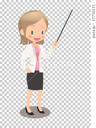 Young female office worker in a suit explaining using a stick Young female office worker in a suit explaining using a stick 37750231