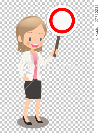 Young female office worker in suit showing correct answer 37750232