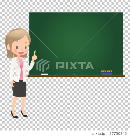 黒板を使って説明するスーツ姿の若い女性会社員 37750243