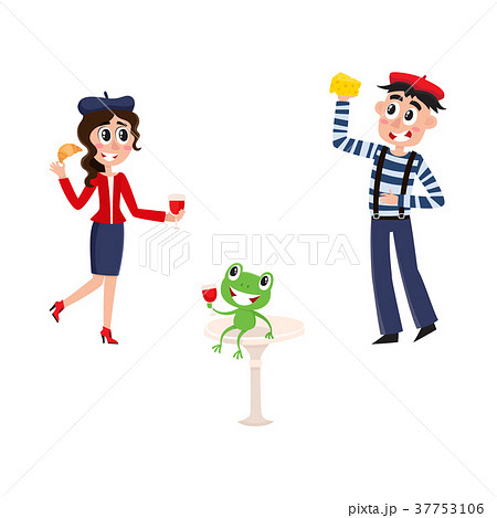 vector flat french culture, fashion people set 37753106