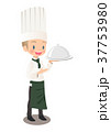 運んだ料理の説明する男性シェフのイラスト画像 37753980