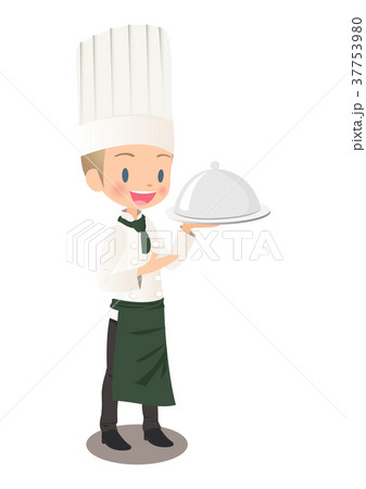 運んだ料理の説明する男性シェフのイラスト画像 37753980