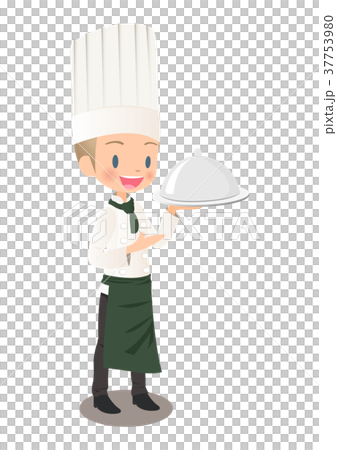 Illustration image of a male chef explaining a carried food Illustration image of a male chef explaining a carried food 37753980