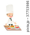 料理を完成させた男性シェフのイラスト画像 37753986