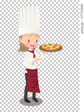 焼きあがったピザを持つ女性シェフのイラスト画像 37753990