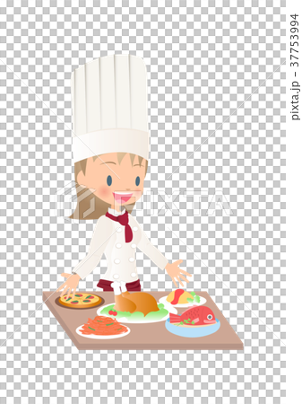 Illustration image of a female chef who finished cooking Illustration image of a female chef who finished cooking 37753994