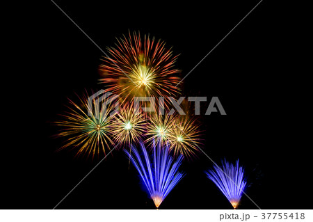 Bright and colorful fireworks against  black night 37755418