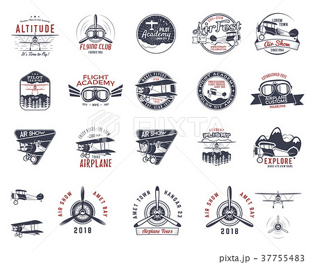 Vintage hand drawn old fly stamps. Travel or 37755483