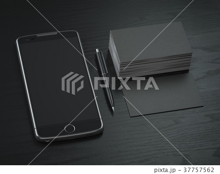 Mockup of black blank business cards, black mobile 37757562