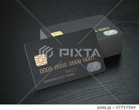 Stack of black blank credit cards mockup  37757564