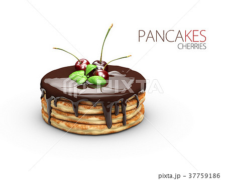 Pancakes with cherry Syrup, isolated white 37759186