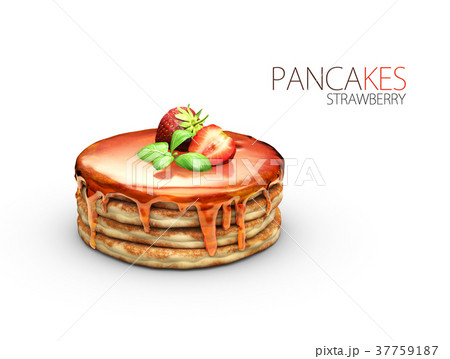 Pancakes with strawberry Syrup and Butter 37759187