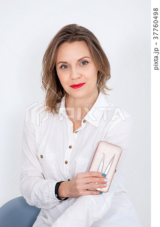 Amazing Pretty Female Cosmetician with Sensual Red 37760498