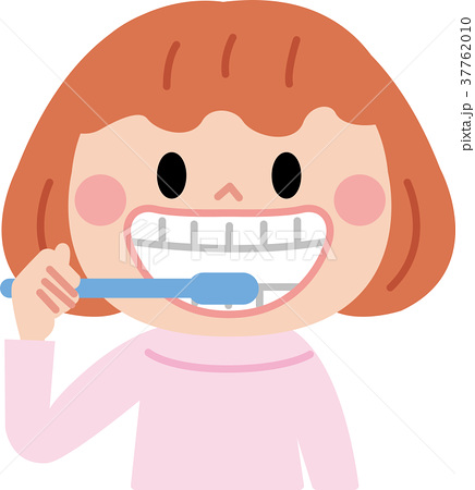 歯磨きする女の子 イラストのイラスト素材