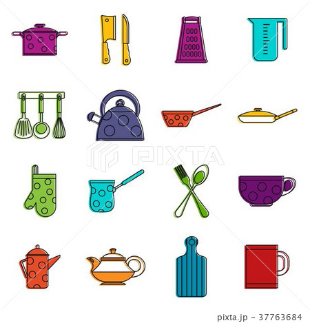 Kitchen tools and utensils icons doodle set 37763684
