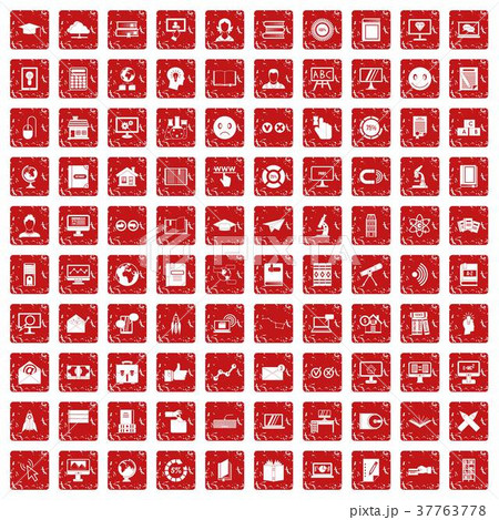 100 e-learning icons set grunge red 37763778