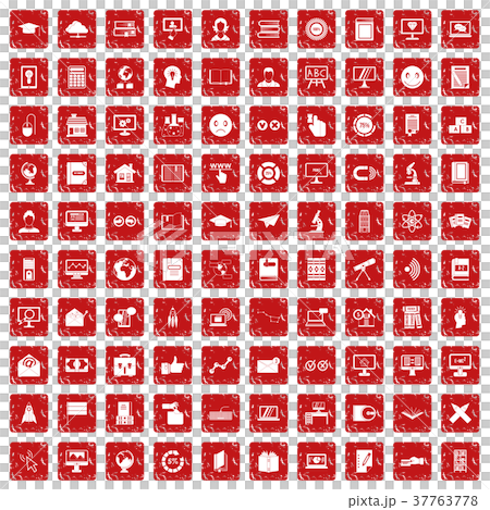 100 e-learning icons set grunge red 37763778