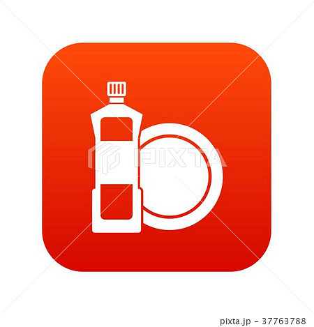 Dishwashing liquid detergent and dish icon digital red 37763788