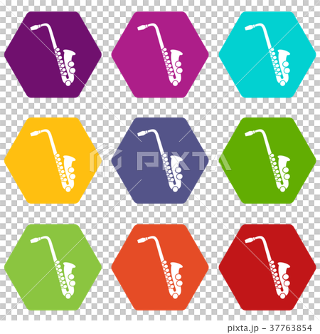 Saxophone icon set color hexahedron 37763854