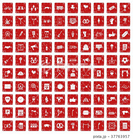 100 events icons set grunge red 37763957