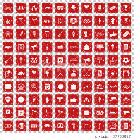 100 events icons set grunge red 37763957