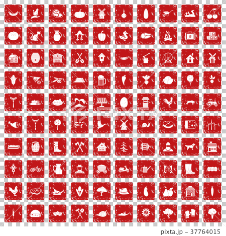 100 farm icons set grunge red 37764015