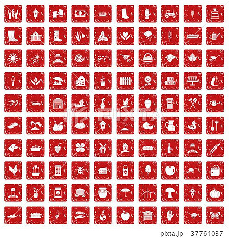 100 farm icons set grunge red 100 farm icons set grunge red 37764037