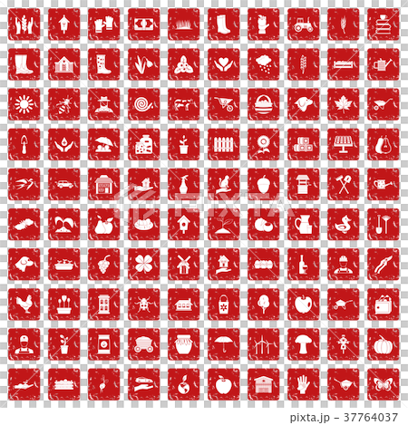 100 farm icons set grunge red 100 farm icons set grunge red 37764037